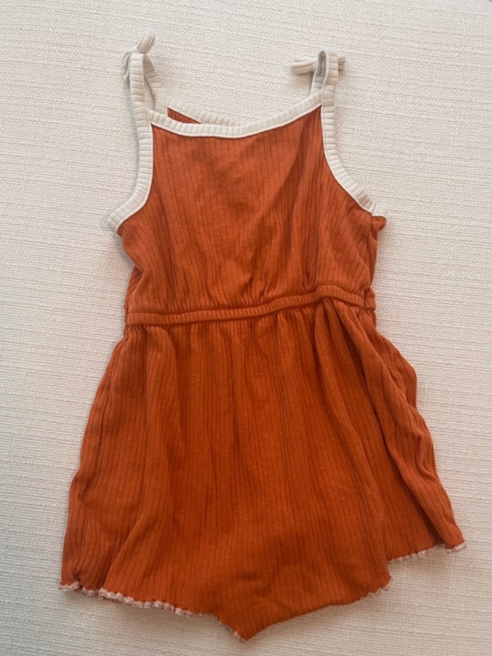 Cat & Jack Rust Orange Ribbed Romper with Cream Trim